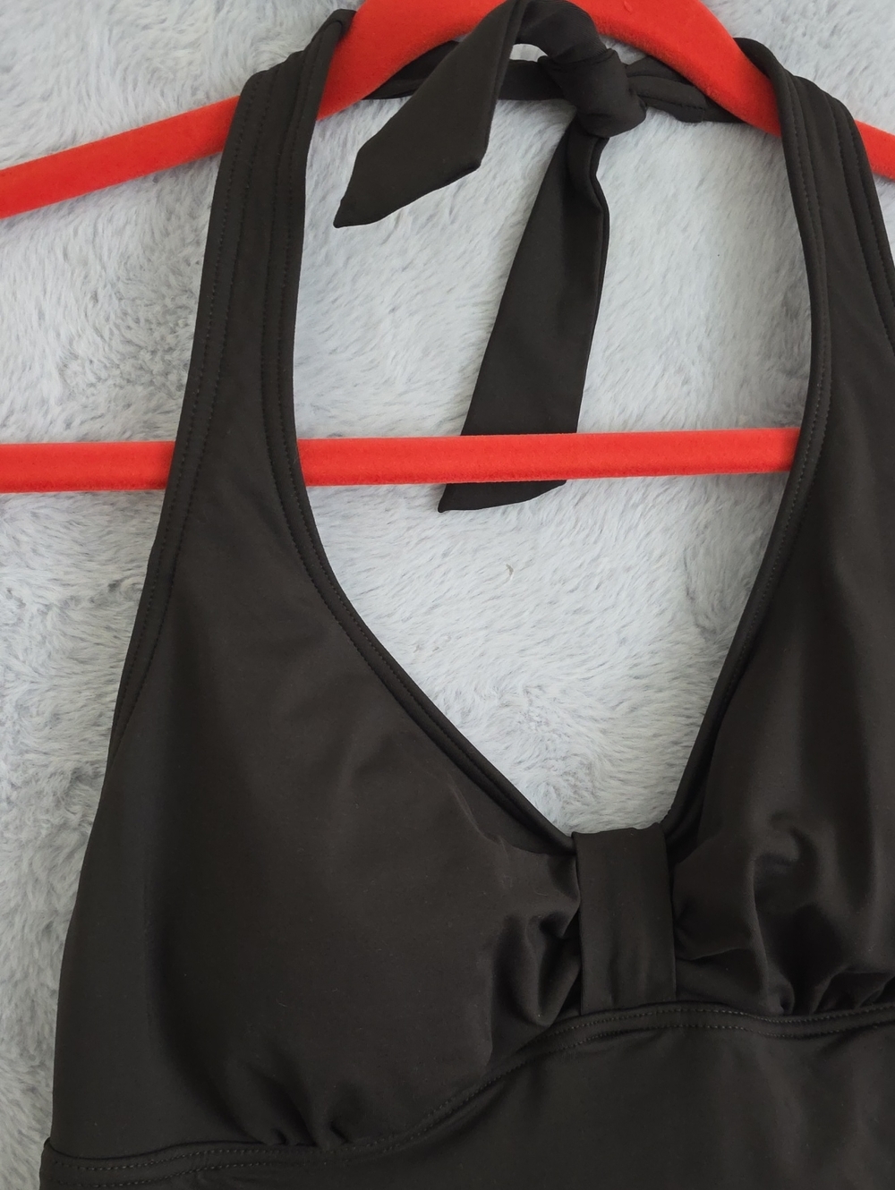 Lands' End Black Halter Tankini Swim Top Size 10 Shelf Bra Tummy Control - Picture 2 of 6